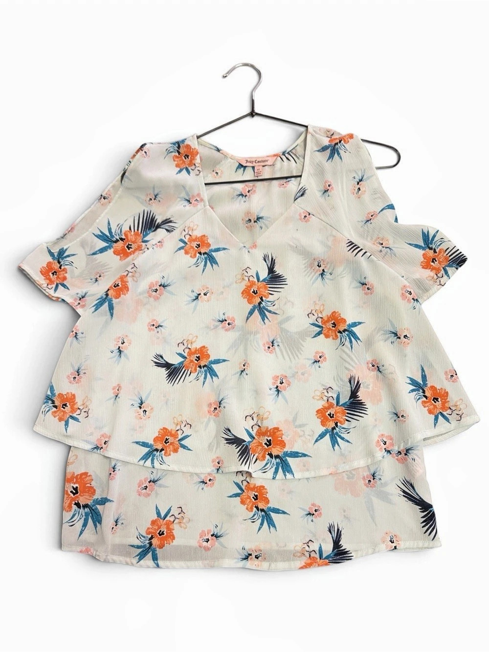 Juicy Couture Floral Cold Shoulder Layered Top Blouse